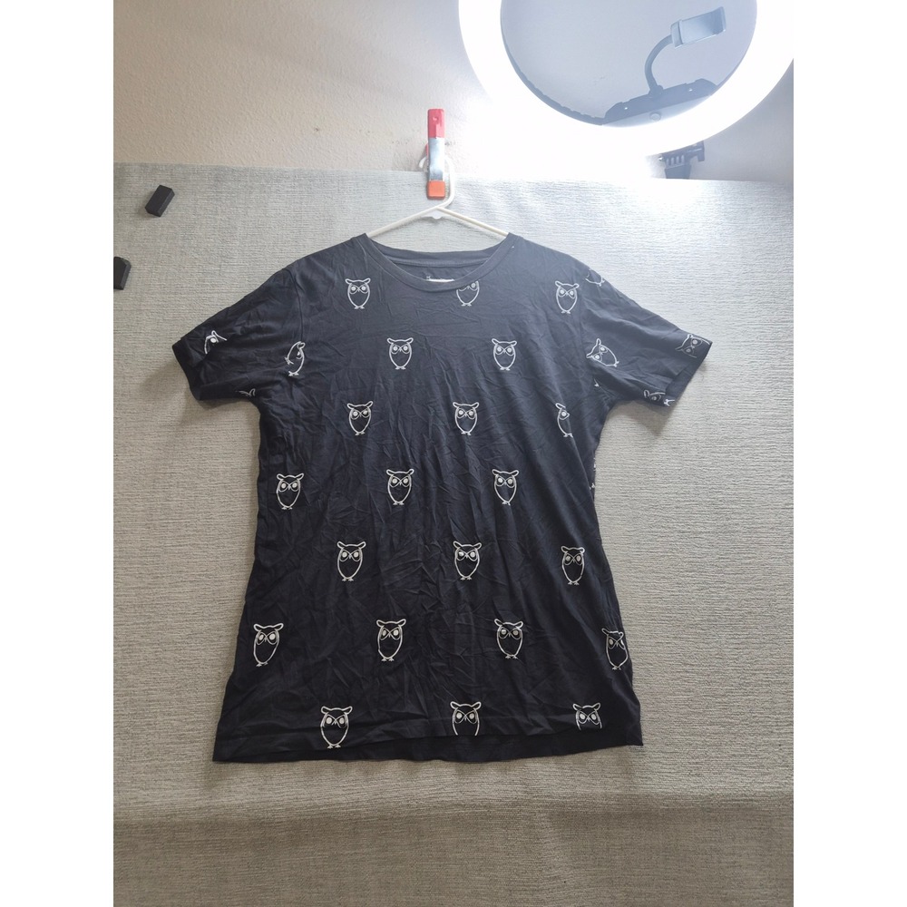 Knowledge Cotton Apparel T Shirt Womens Medium Black Allover Owl Print Casual